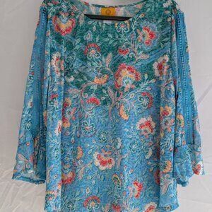 RUBY RD. Floral Print Crew Neck 3/4 Sleeve Top Size 1X $18.00